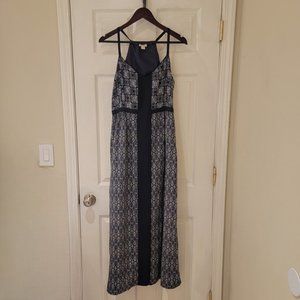 J Crew Dress Size 10 Blue White Print Geometric Tank Maxi Sleeveless Slit Flowy